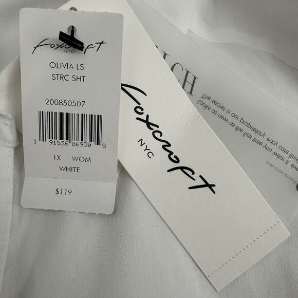 New Foxcroft Button Front Non Iron Shirt Womens 1X White Capsule Office Career - Picture 10 of 13
